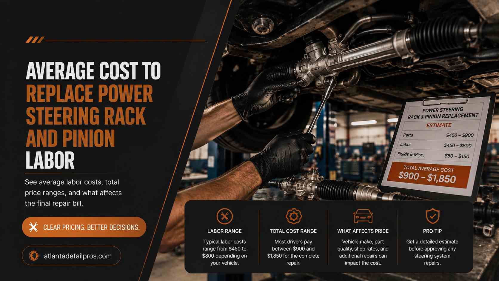 average cost to replace power steering rack and pinion