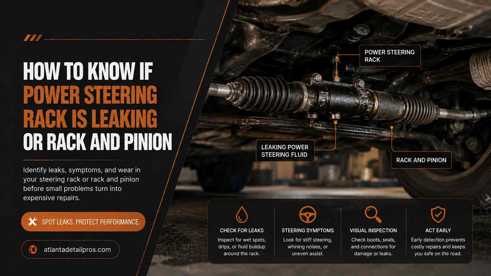 how to know if power steering rack is leaking or rack and pinion