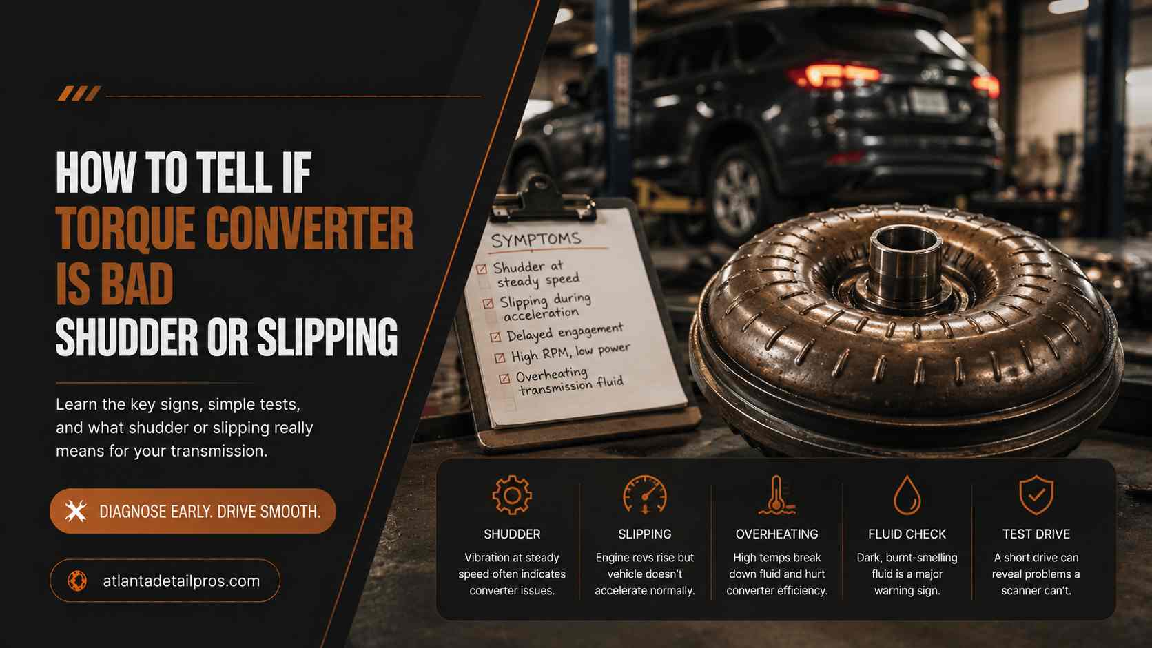 how to tell if torque converter is bad shudder or slipping